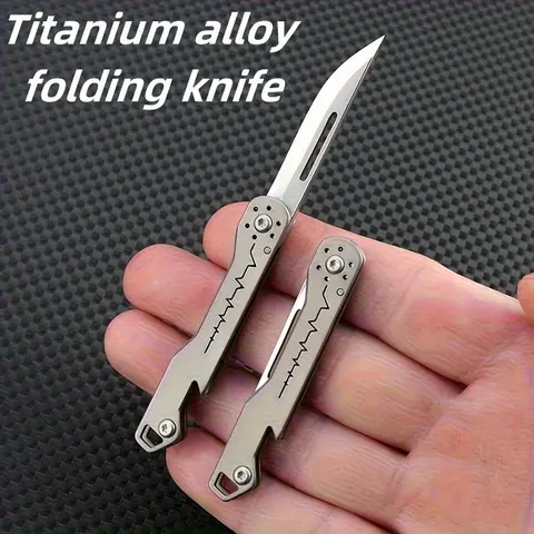 Titanium Mini Folding Knife with Bottle Opener, Sharp Portable Keychain Cutter for Packing Unboxing and Everyday Use, EDC Multi Tools, Folding Pocket Knives, Portable Multipurpose Knives