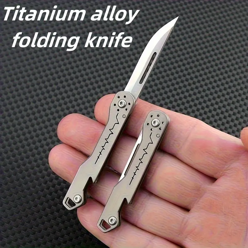 Titanium Mini Folding Knife with Bottle Opener, Sharp Portable Keychain Cutter for Packing Unboxing and Everyday Use, EDC Multi Tools, Folding Pocket Knives, Portable Multipurpose Knives