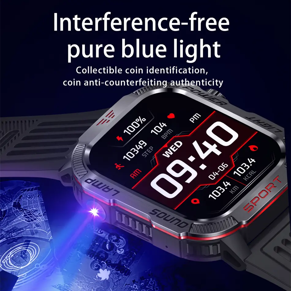 hd touch screen large-screen women smartwatch New Military GPS android Smart Fitness Tracker Watch Watch Men Flashlight Compass ip67 Waterproof  Battery Outdoor Sport Tracker Bluetooth Call Smartwatch Wearable Adapter