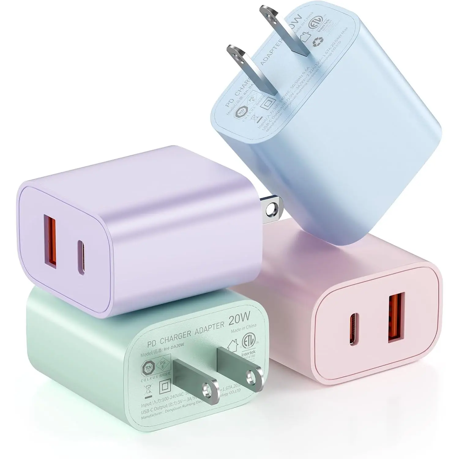 USB C Charger Block Multiple Ports, 4 Pack  Port Wall Charger Adapter | PD 20W USB C Port & QC 3.0 USB A Port, Type C   Block Compatible with iphone17/16/15, ipad, Galaxy