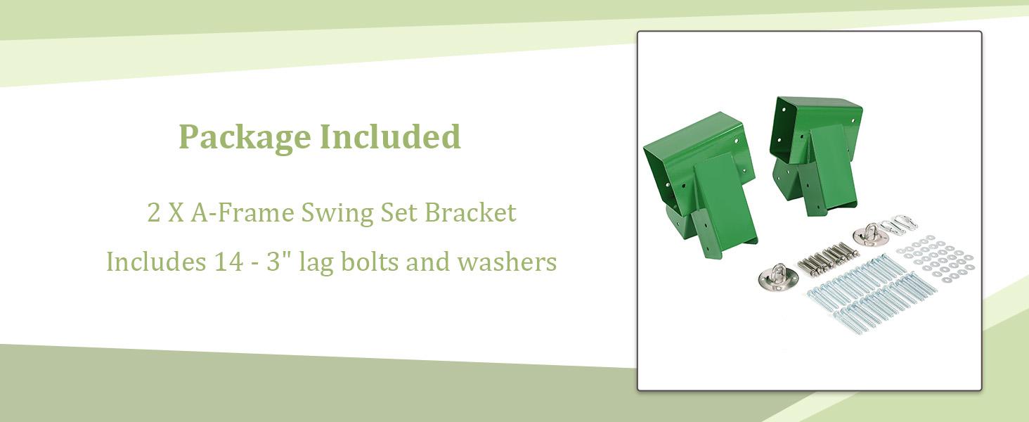 2 Pcs A-Frame Swing Set Bracket Heavy Duty Steel Green w/Mounting Hardware (2 Brackets) for 2 (4" x 4") Legs & 1 (4" x 6") Beam