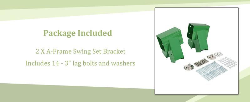 2 Pcs A-Frame Swing Set Bracket Heavy Duty Steel Green w/Mounting Hardware (2 Brackets) for 2 (4" x 4") Legs & 1 (4" x 6") Beam