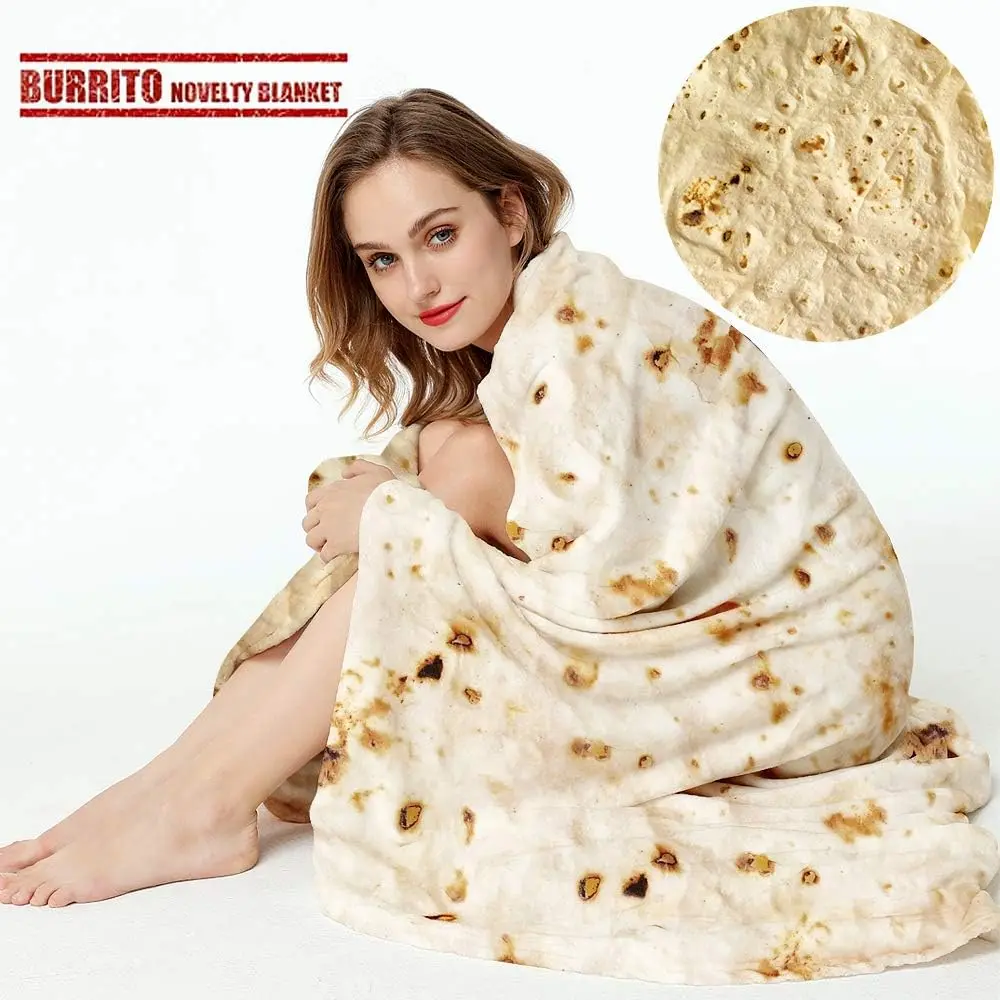 Burrito Tortilla Throw Blanket, Funny Realistic  Blanket,47in | Double Sided Soft Flannel, Taco Tortilla Wrap Blankets for Adults , Funny Realistic  Blankets, White Elephant Gifts