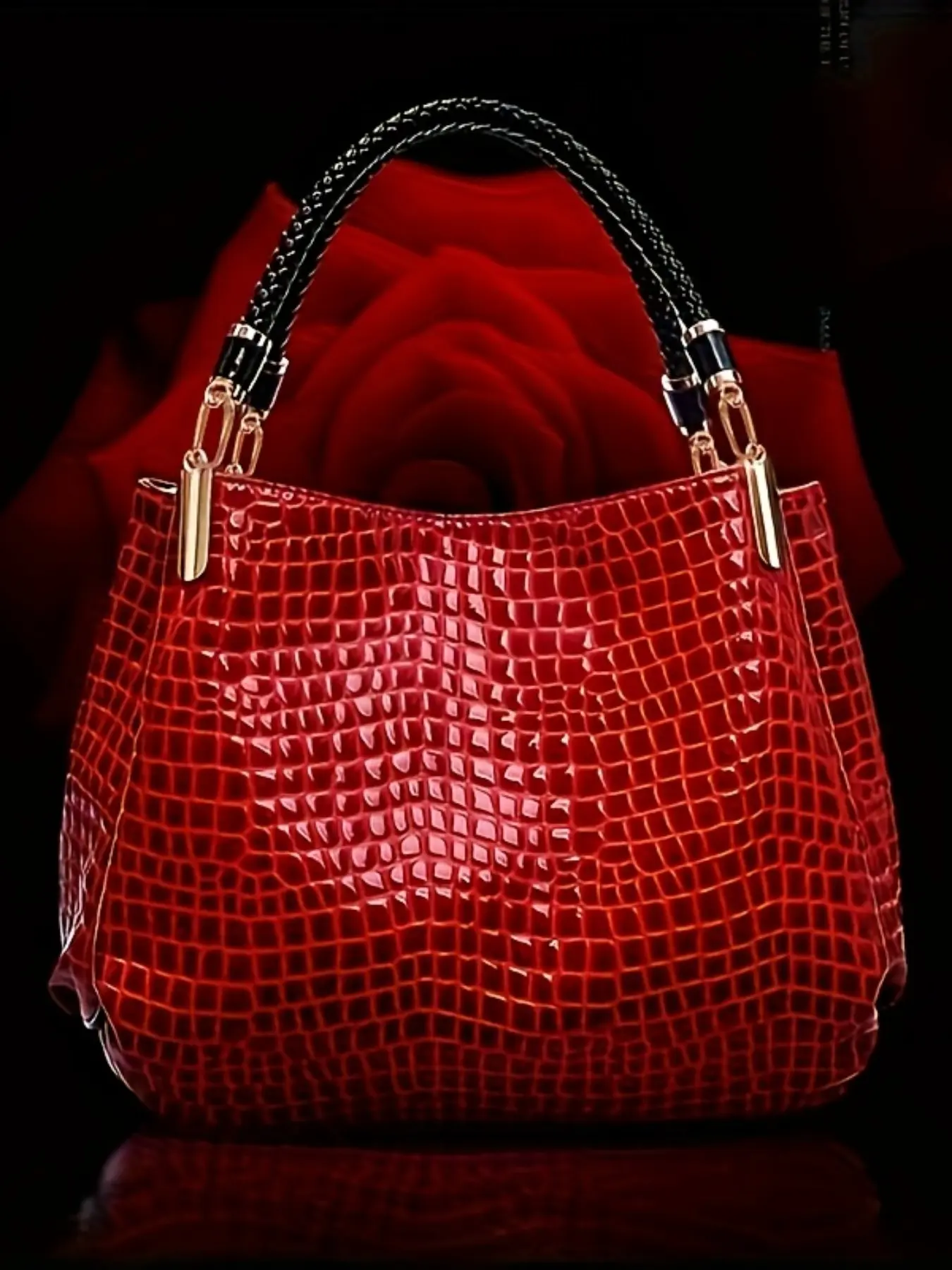 Crocodile Pattern Leather Handbag, European and American Style Shoulder Bag, Large Tote Bag for Women, Elegant and Stylish Design