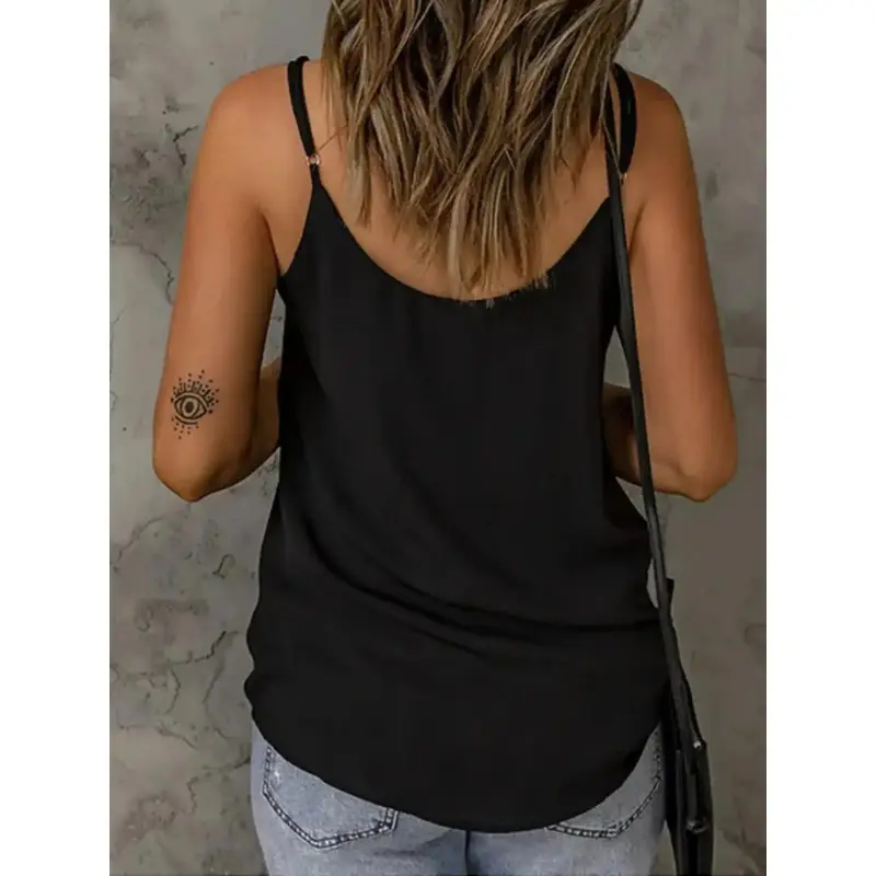 2026Summer mesh camisole, featuring a solid color contrast design and adjustable thin straps, is a casual everyday top suitable women