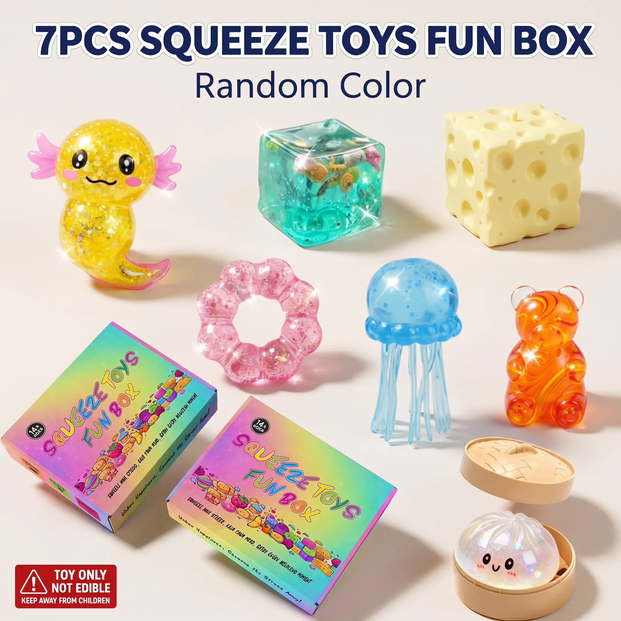 7-Piece Set Squishy Box, Malt Sugar Stress Relief Fidget Toys, Squishy Sensory Fidgets, Sensory Bundle, Creative Slow-Return Squishy, Party Gift, 7 Different Styles, Random Color