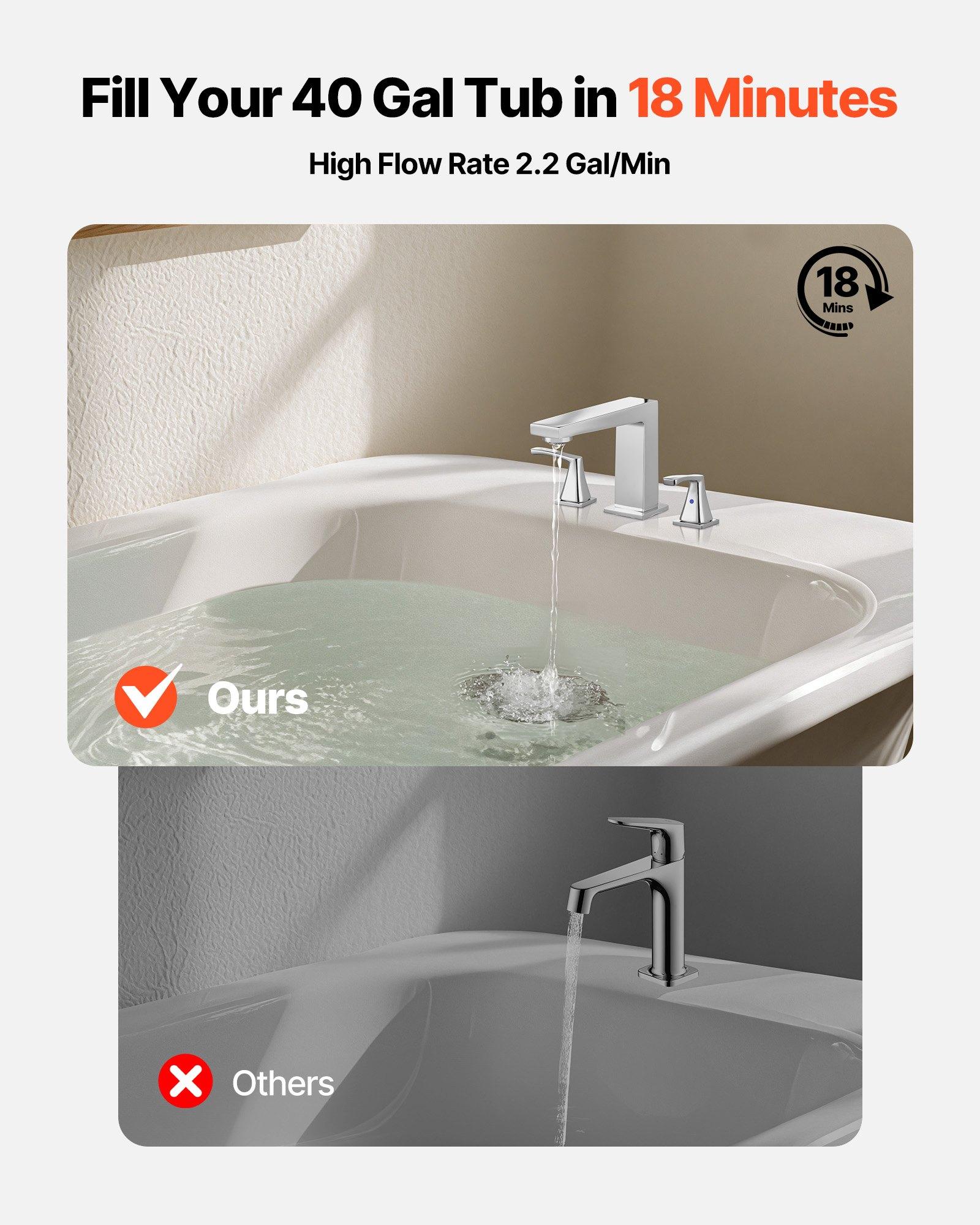 VEVOR Roman Tub Faucet, 3 Hole Waterfall Bathtub Faucet, Bath Tubs Faucets Set with 2 Handles, Roman Tub Faucets Deck Mount for Pet Washing, Baby Care, Adult Bathing, Silver, Right-Angle Tub Faucet