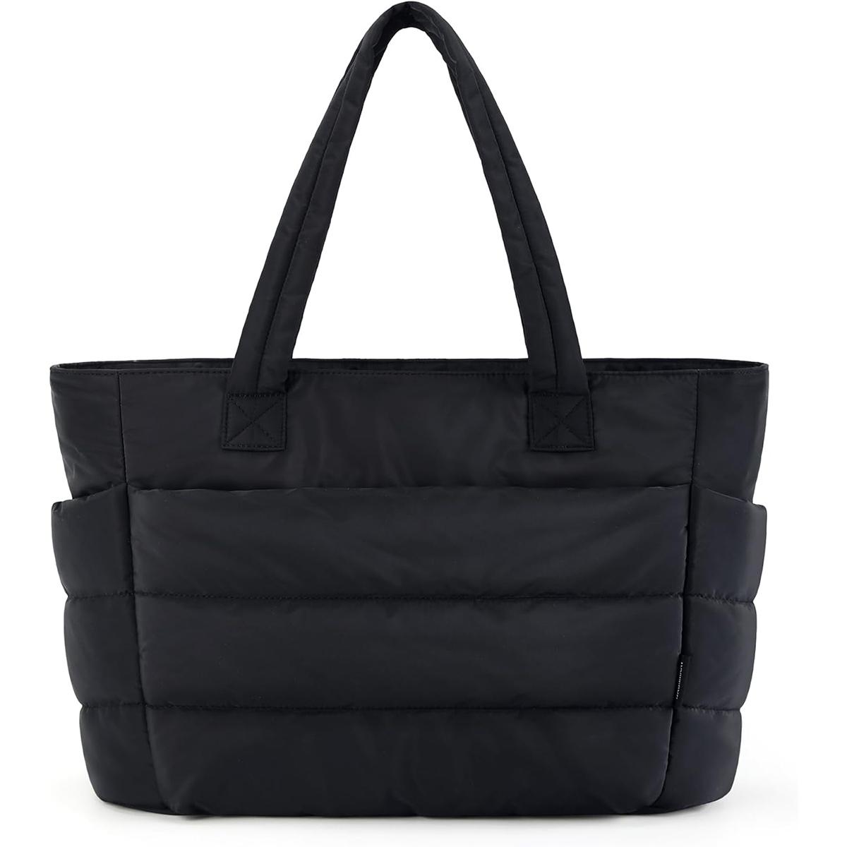 Quilted Puffy Bubble Tote Bag, Lightweight Laptop Shoulder Handbag, Multiple Compartments, Organizer Design, Durable Zippers, Puffer Laptop Tote