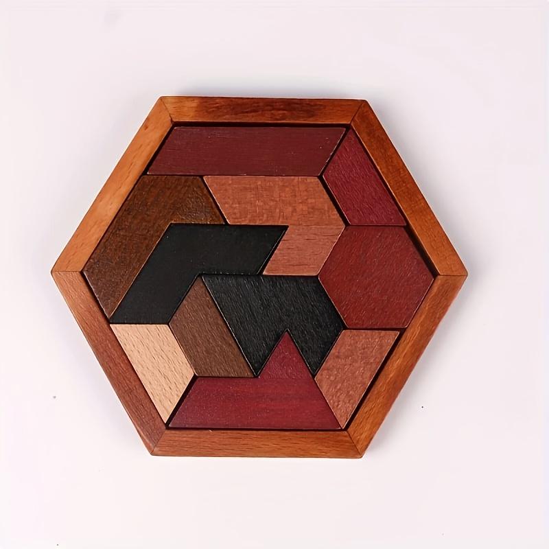 Wooden hexagonal tangram puzzle, educational toy, portable family interactive puzzle game, perfect for Halloween, Christmas, and Thanksgiving gifts