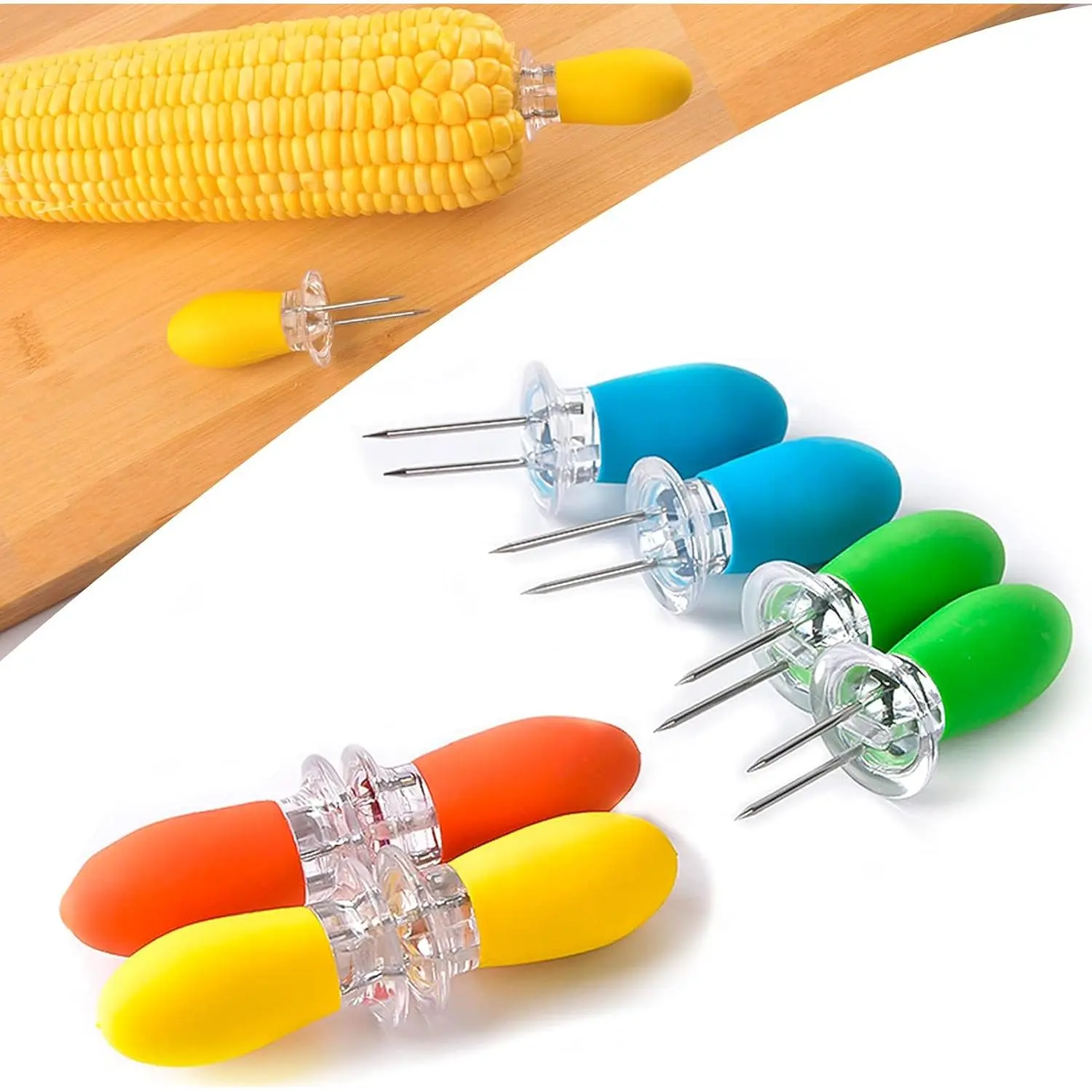 8 Pcs Large Corn Holders for Corn on The Cob, Stainless Steel Corn Cob Skewers with Silicone Handle for BBQ Grilling, Corn Picks for Outdoor Camping Picnic Party