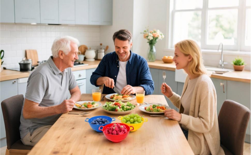 8 Pack Mini Colander for Kitchen, 6 Inch Plastic Berry Bowl with Double Handles, Small Compact Food Strainers, Perforated Round Fruits Basket for Vegetables Pasta, BPA-Free, Food-Safe(8 Colors)