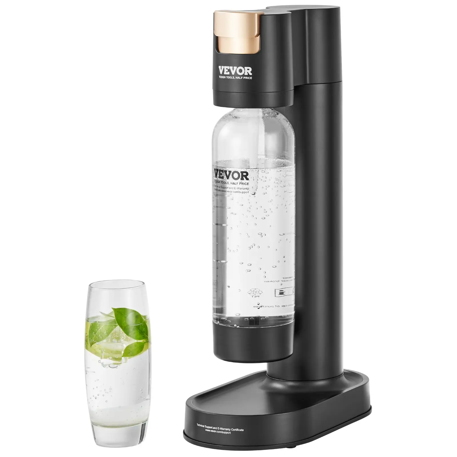 【Summerfinds】VEVOR Automatic Home Carbonating Soda Machine Kit, Portable Travel Sparkling Water Maker with 1L BPA-Free Plastic PET Bottle, 0 Calories/Fat/Sugar Seltzer, Compatible with Mainstream Screw-In 60L CO2 Cylinder (Not Included), Black