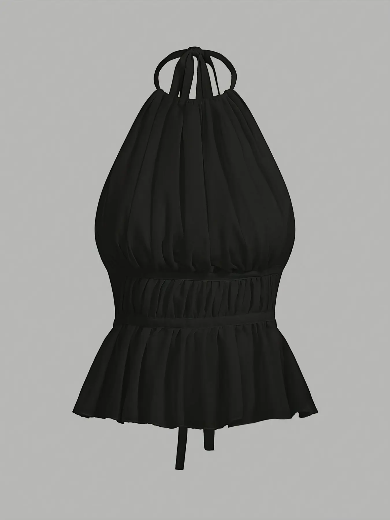 Women's pleated halter neck waist-tie backless vest, Womenswear