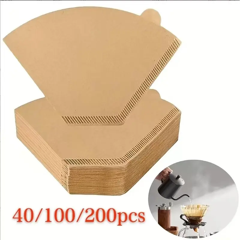 40/100/200pcs [natural paper coffee filter paper] unbleached natural paper, cone-shaped coffee filter paper explosion-proof bottom design disposable hand-washed coffee filter paper.