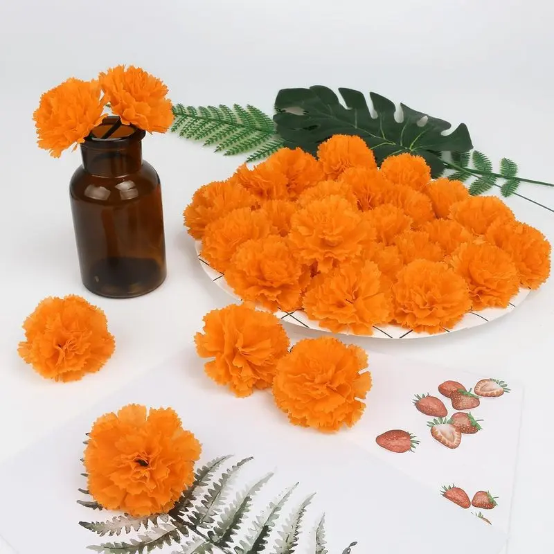 20Pcs Artificial Marigold Flowers, 2" Orange Silk Marigold Blooms with Stems, Realistic Faux Flowers for Fall Decor, Diwali Decorations, Indian Wedding, DIY Wreath Garland, DIY Bouquet Arrangement & Home Table Centerpiece