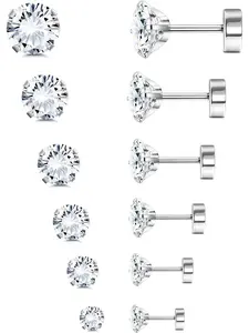 6 Pairs G23 Titanium Stud Earrings, Hypoallergenic Screw Back, Casual Plain Design, 20g 2-8mm, for All Seasons, Daily Wear