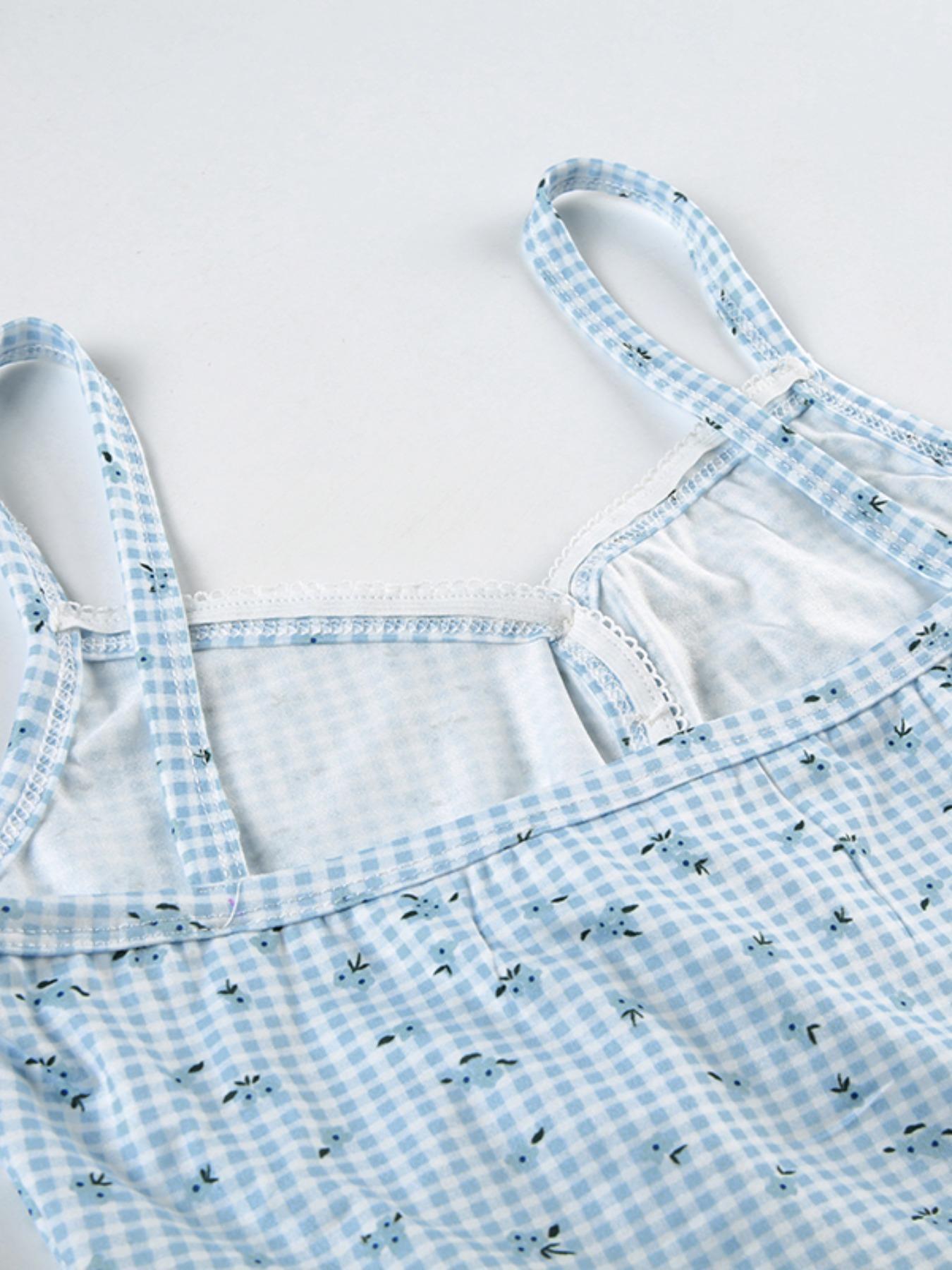 Two-Piece Set Women's Plaid and Floral Print Cami Top & Shorts Set, Casual Cute Comfy Spaghetti Strap Camisole & Shorts Set, Women's Clothes for Summer, Womenswear