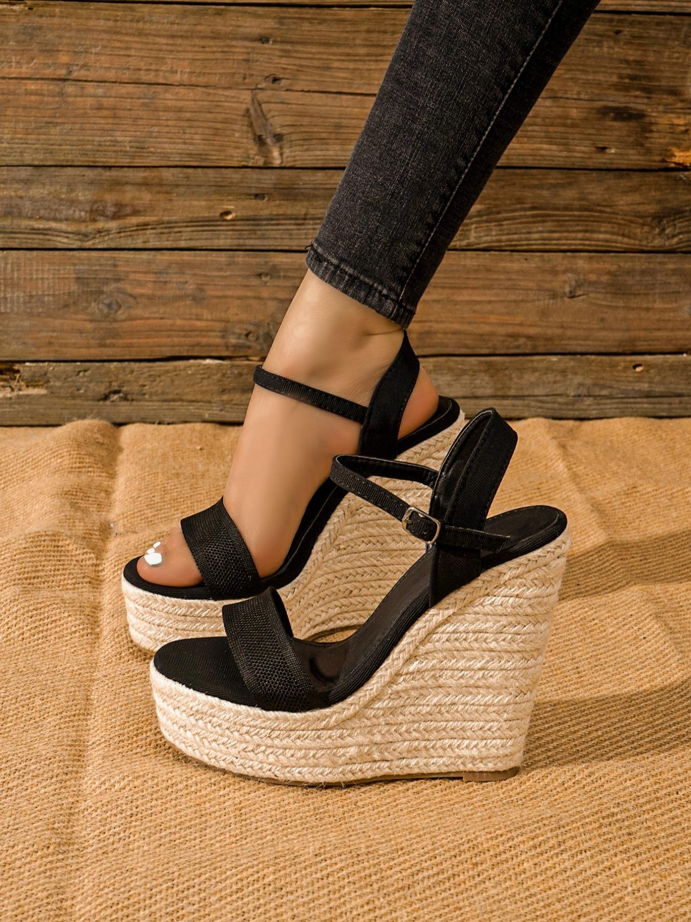 Women's Summer 2024 Fashionable Plain Color Sandals, Casual Versatile High Heels Wedge Sandals for Summer, Fashion Women's Shoes for Party, Daily Clothing Decor