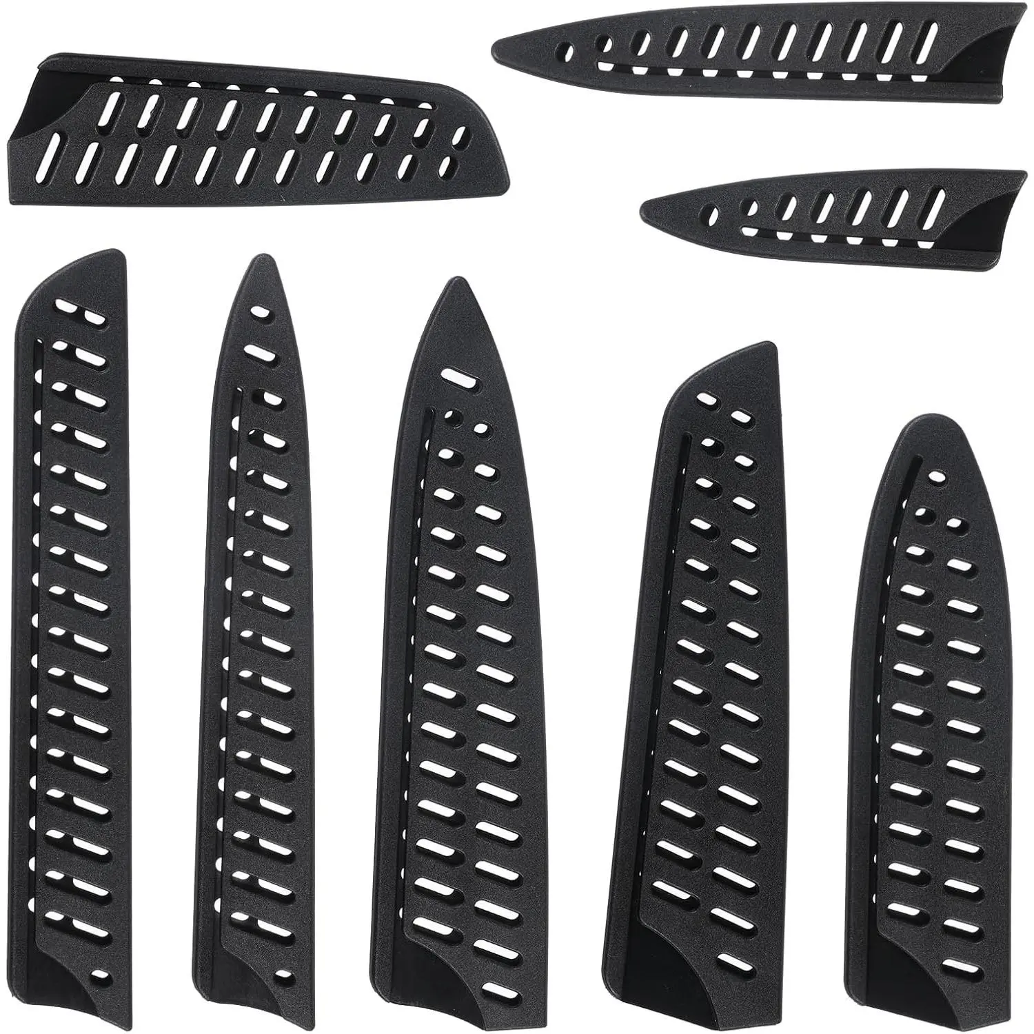 8 Pcs Universal Plastic Knife Guards Set, Black Safety Knife Blade Cover Sheath Protector for Paring Utility Bread Chef Kitchen Knives