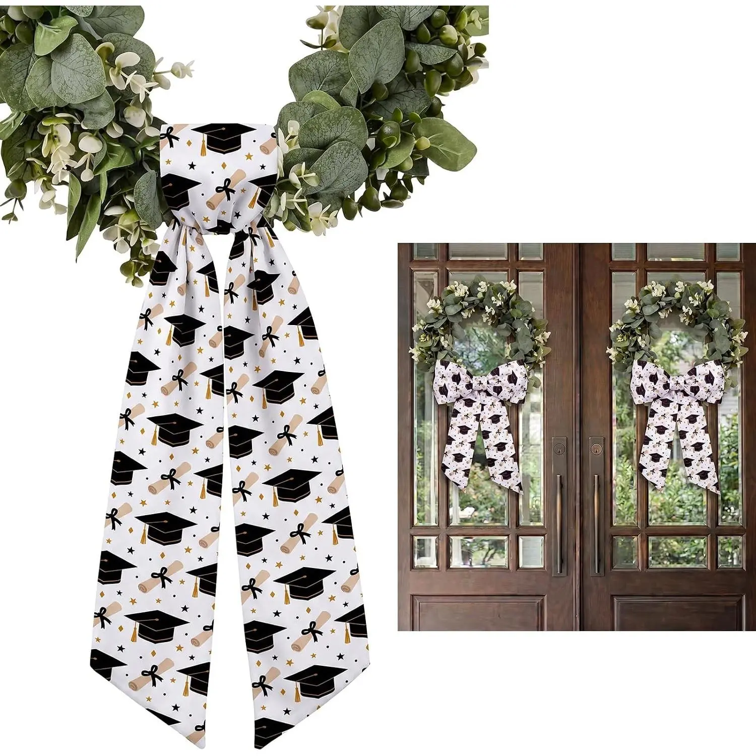 Flutesan 2 Pcs 2026 Graduation Wreath Sash Grad Garland Ribbon, Front Door Graduation Party Decor, Suitable for Indoor Outdoor Home Grad Decoration
