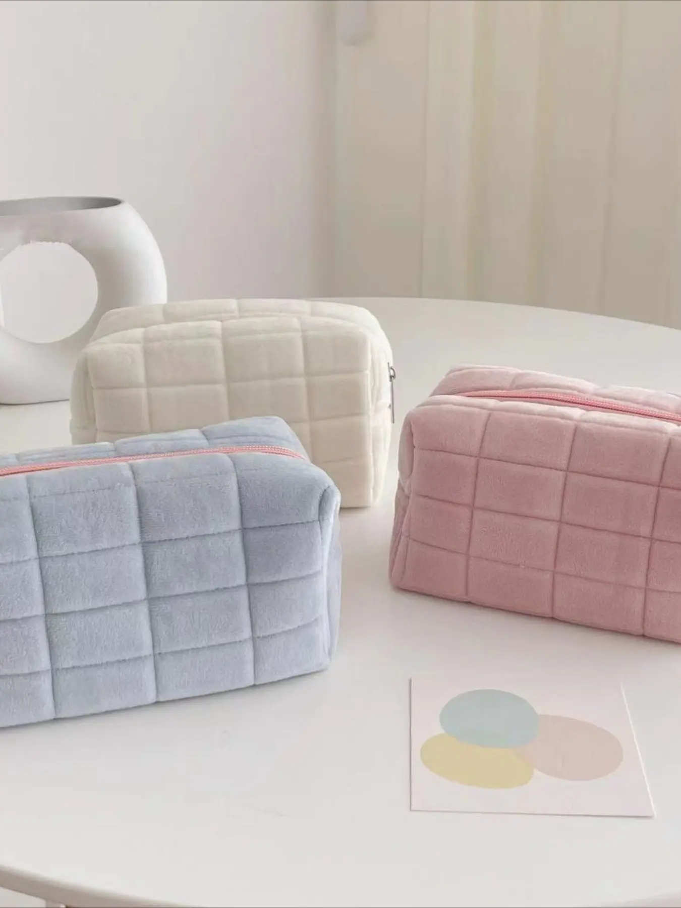 Luxury Velvet Patchwork Makeup Bag, Pillow Shape Plush Design, Large Capacity Storage, Soft Warm Texture, Elegant Embroidered Pattern, Cosmetic Storage Bag