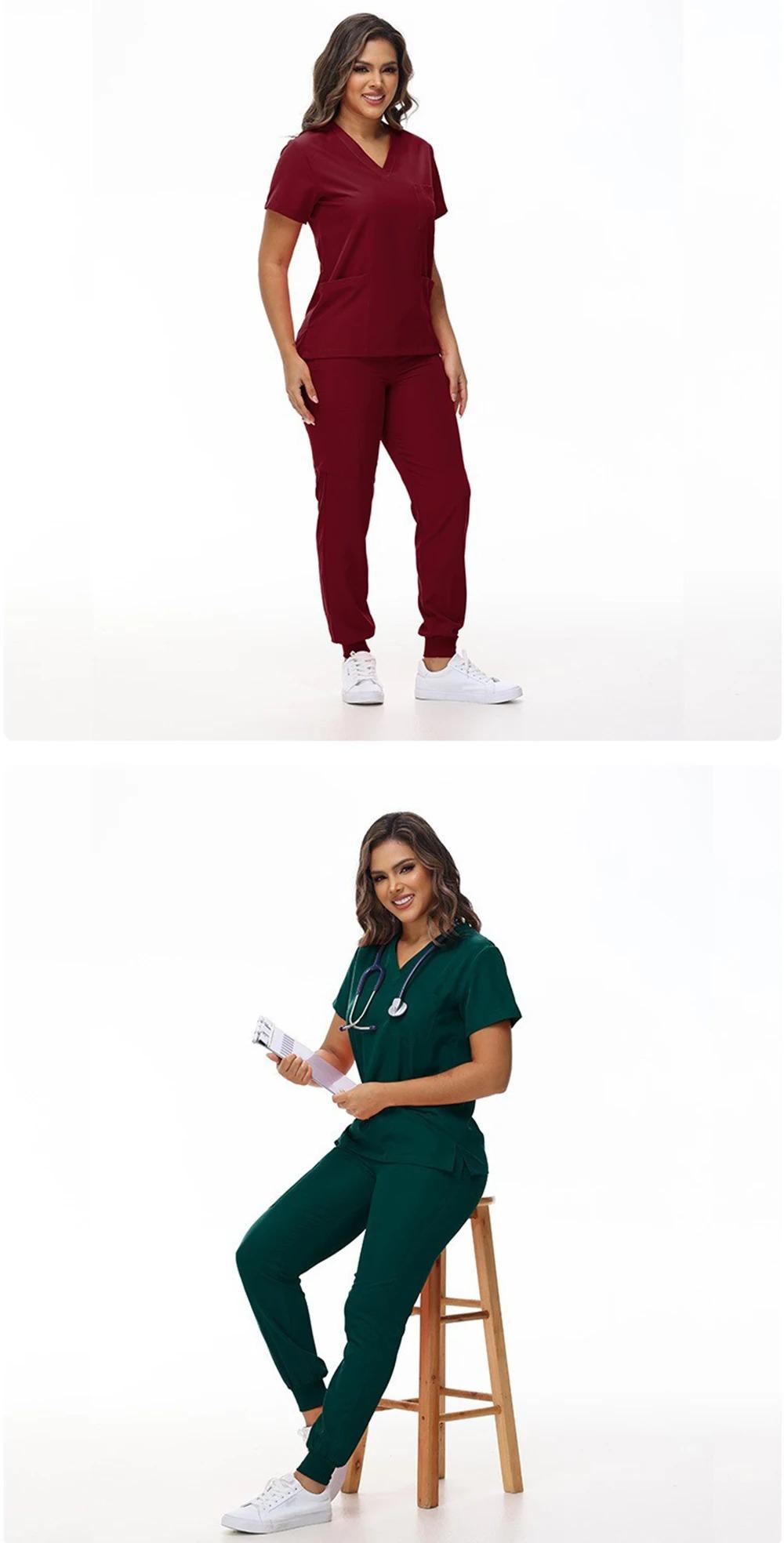 Brand New Women's Medical Scrub Suit Stretch Surgical Uniform with Pockets Top and Pants Nurse Doctor Workwear Overalls Casual Womenwear