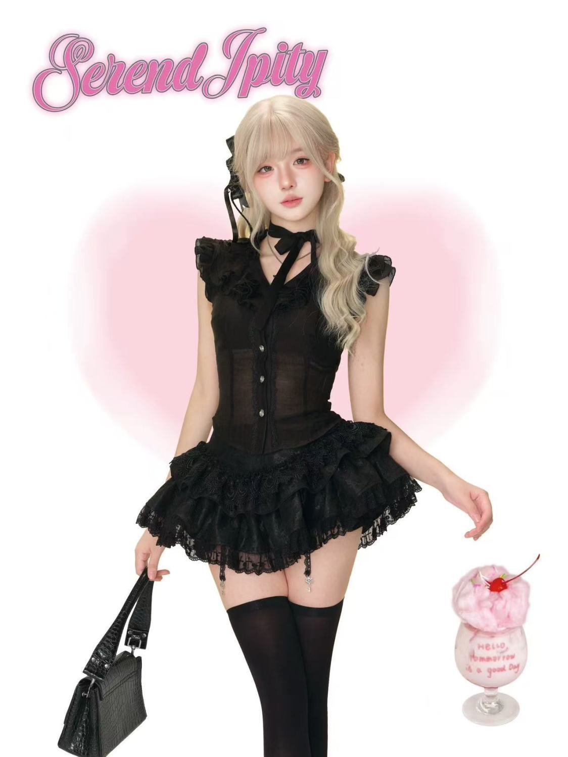 Black Gothic Vintage Elegant 2 Piece Sets Women  Sexy Lolita Design Mini Skirt Suit Female Princess Chic Outfits Halloween