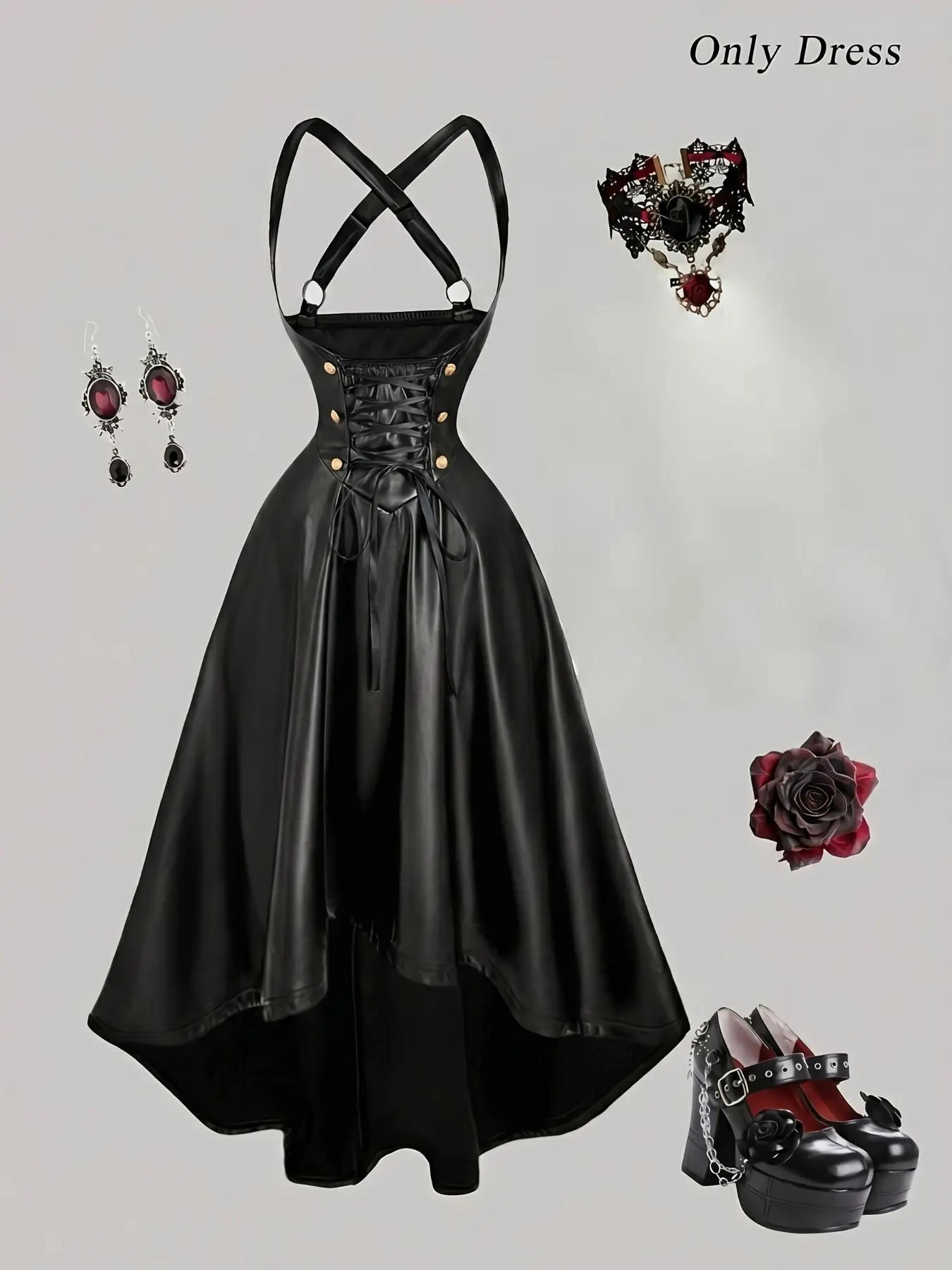 Women's PU Leather Strapless Fashion Dress, Fall Winter Dress, Western Style Women's Clothing, Halloween Costume, Country Style Dress, Bodycon Dress