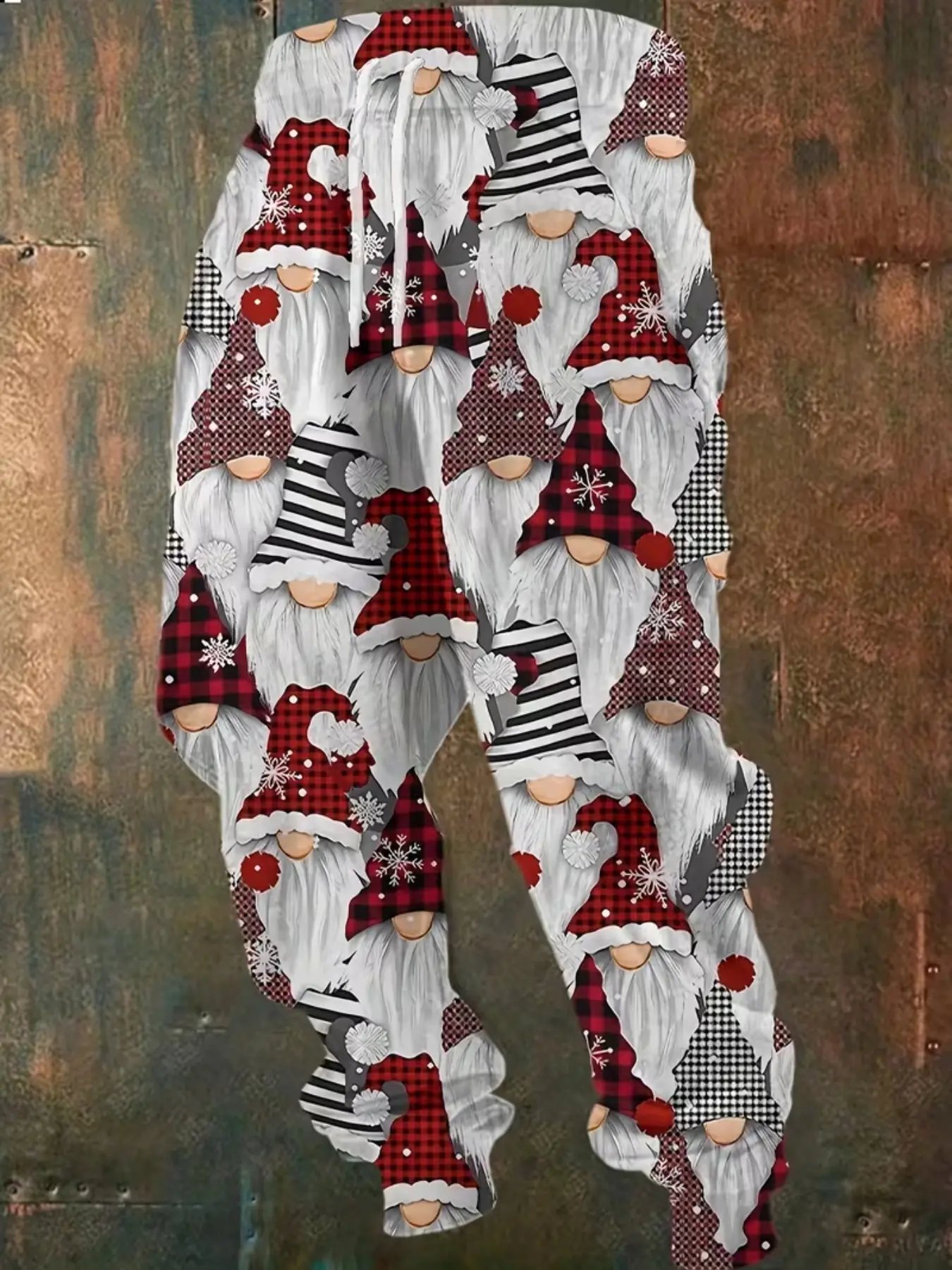 Men's Casual Christmas Print Jogger Pants, Comfortable Stretch Polyester Sportswear, Drawstring Waist, Ankle Length, All Seasons