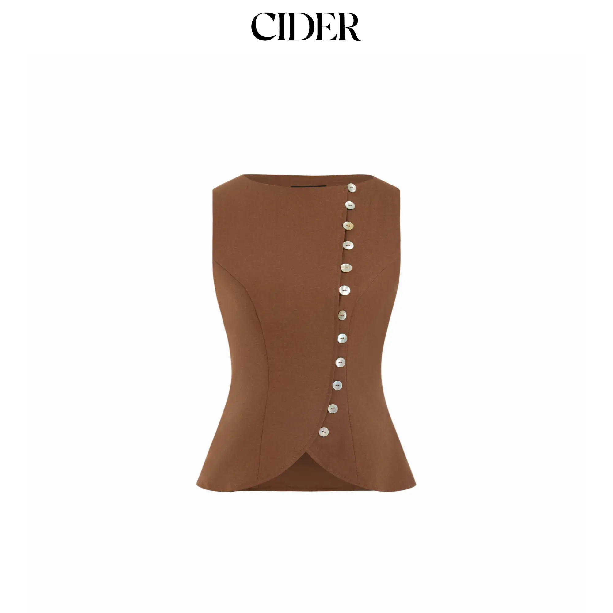 Cider Linen-blend Boat Neck Asymmetrical Tank Blouse