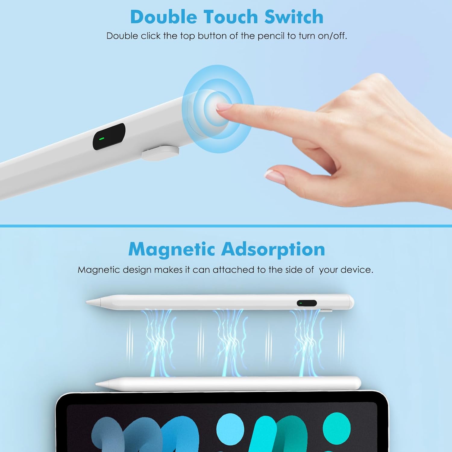 Stylus Pen for Touch Screen, Universal Stylus Pen Compatible with iPad/Samsung Tablet Devices Rechargeable Stylus Pencil Pen with Power Display, White