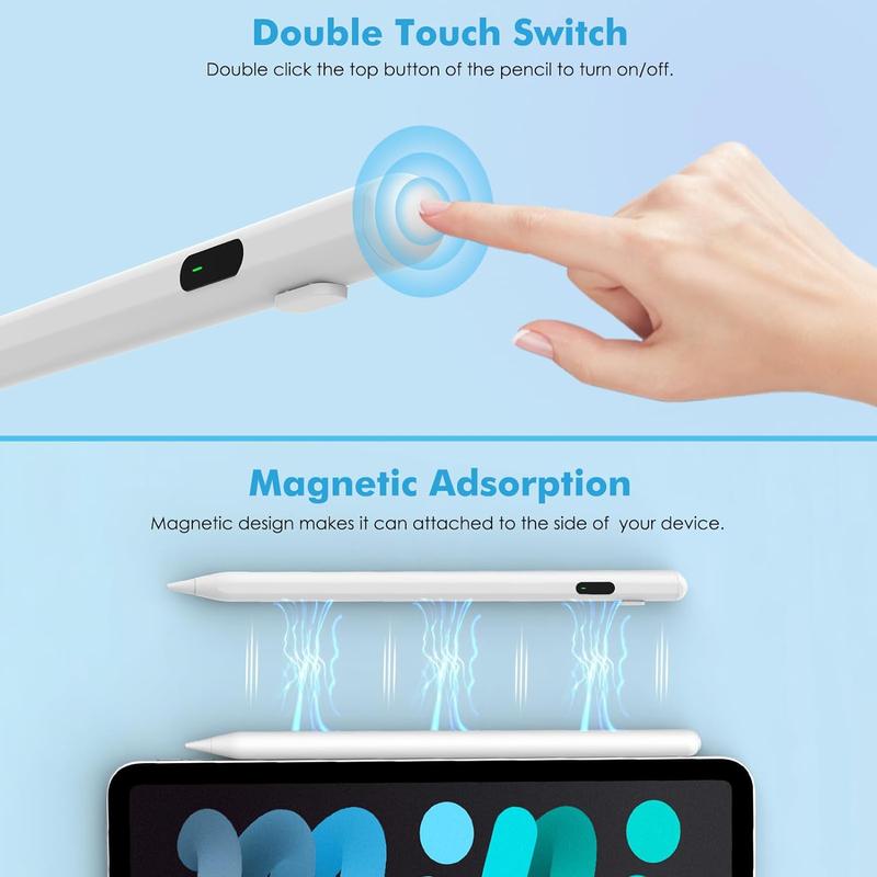 Stylus Pen for Touch Screen, Universal Stylus Pen Compatible with iPad/Samsung Tablet Devices Rechargeable Stylus Pencil Pen with Power Display, White