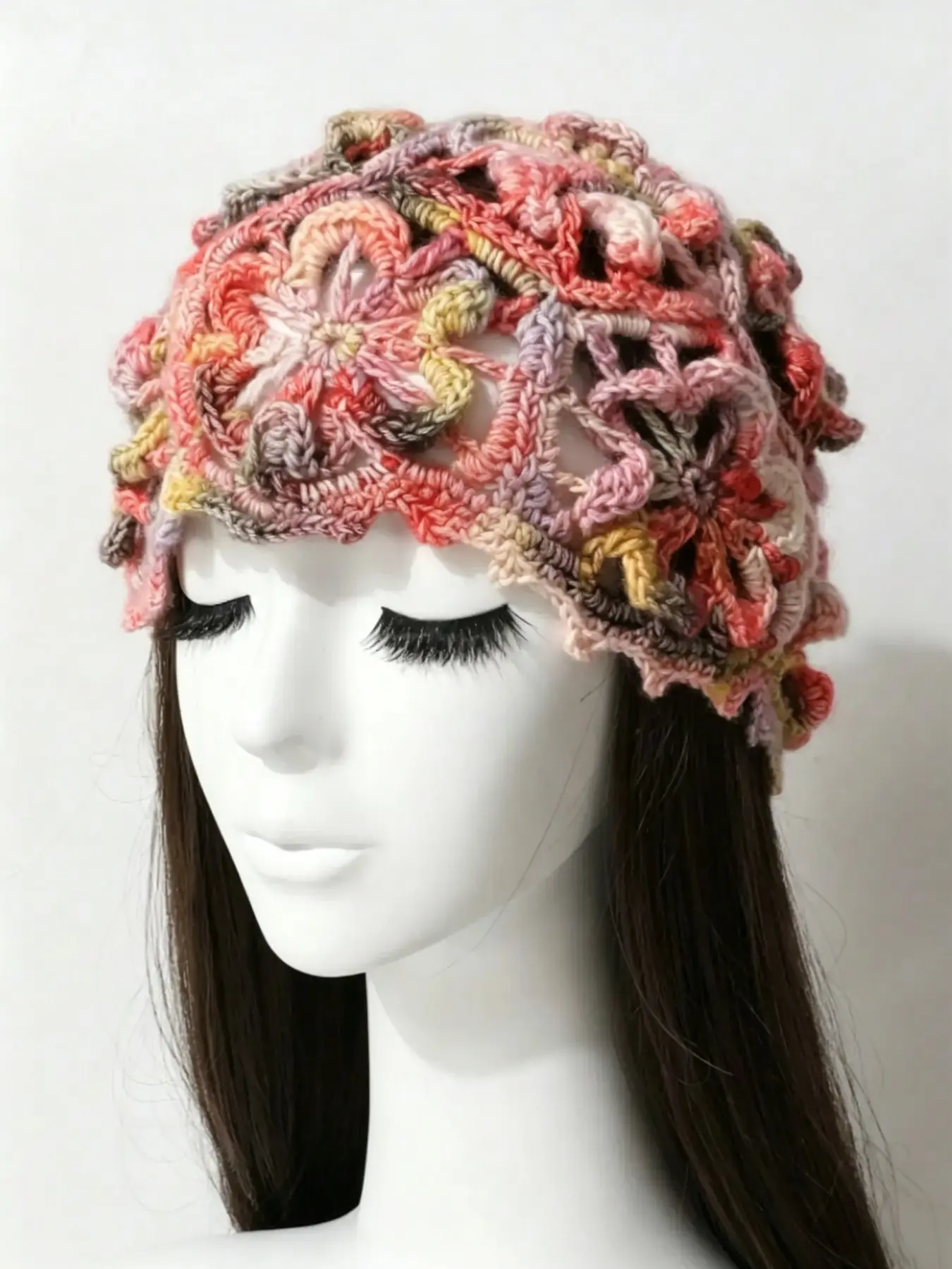 Women's Handmade Crochet Knit Hat, Lightweight Beanie, Hollow Out Gradient Design, Vintage Fashion Bohemian Style, All Seasons Wearable, Knitted Hat