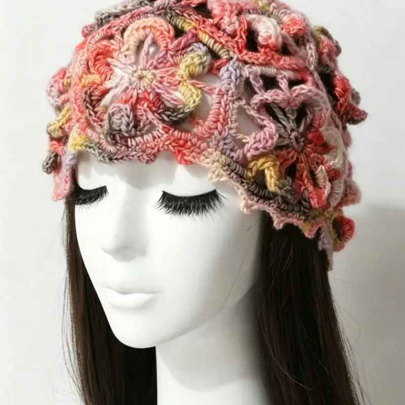1PC Women's Handmade Crochet Knit Hat, Elegant Warm Hat for Autumn & Winter, Bohemian Style, Chic Stylish Headwear, Trendy & Comfortable Accessory, Hollow Ombre Design, Vintage Fashion