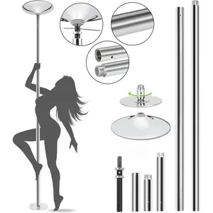 Portable Spinning Static Dance Pole – 45 mm Removable Stripper Pole Kit with Extension – For Beginner & Professional Dancers – Ideal for Home Gym, Fitness, Club, Party & Studio – Silver