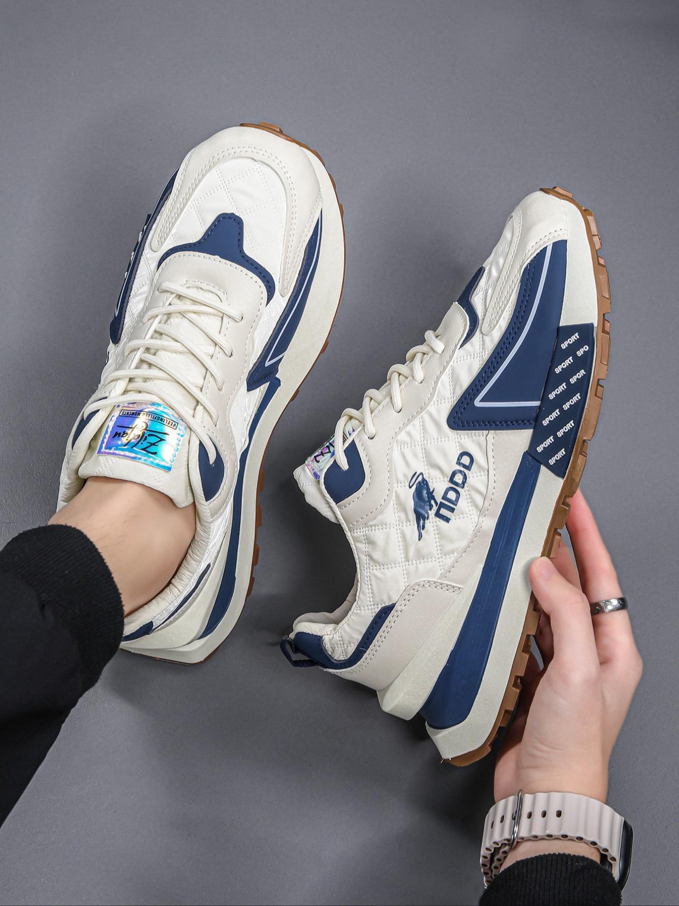 Men's Fashionable Patchwork Lace Up Sneakers, Casual Comfortable Sports Running Shoes, Sporty Running Shoes, Trendy All-match Sneakers for Daily Wear, Closed