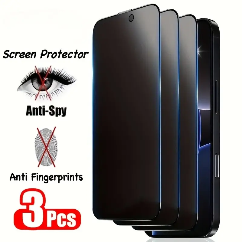 Three-Pack Matte Anti-Spy Tempered Glass Film for iPhone X-17 Pro/max, 9h Shockproof, Fingerprint Resistant, Privacy Screen Protector
