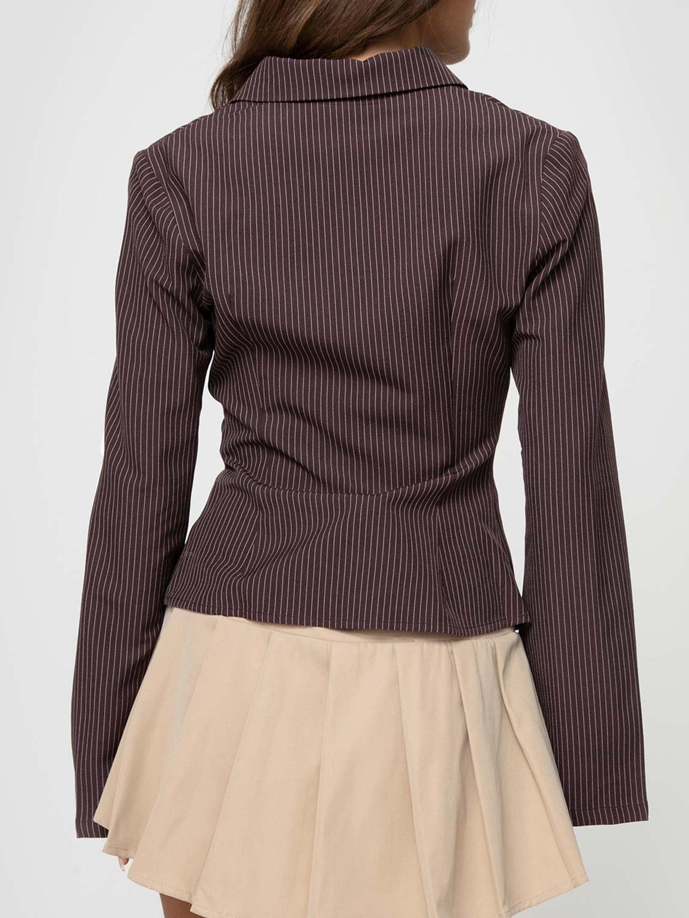 Women's All-Over Striped Print Button Front Blouse, Casual Long Sleeve Top for Spring & Fall, Ladies Clothes for Daily Wear, Casual Fashion Shirt