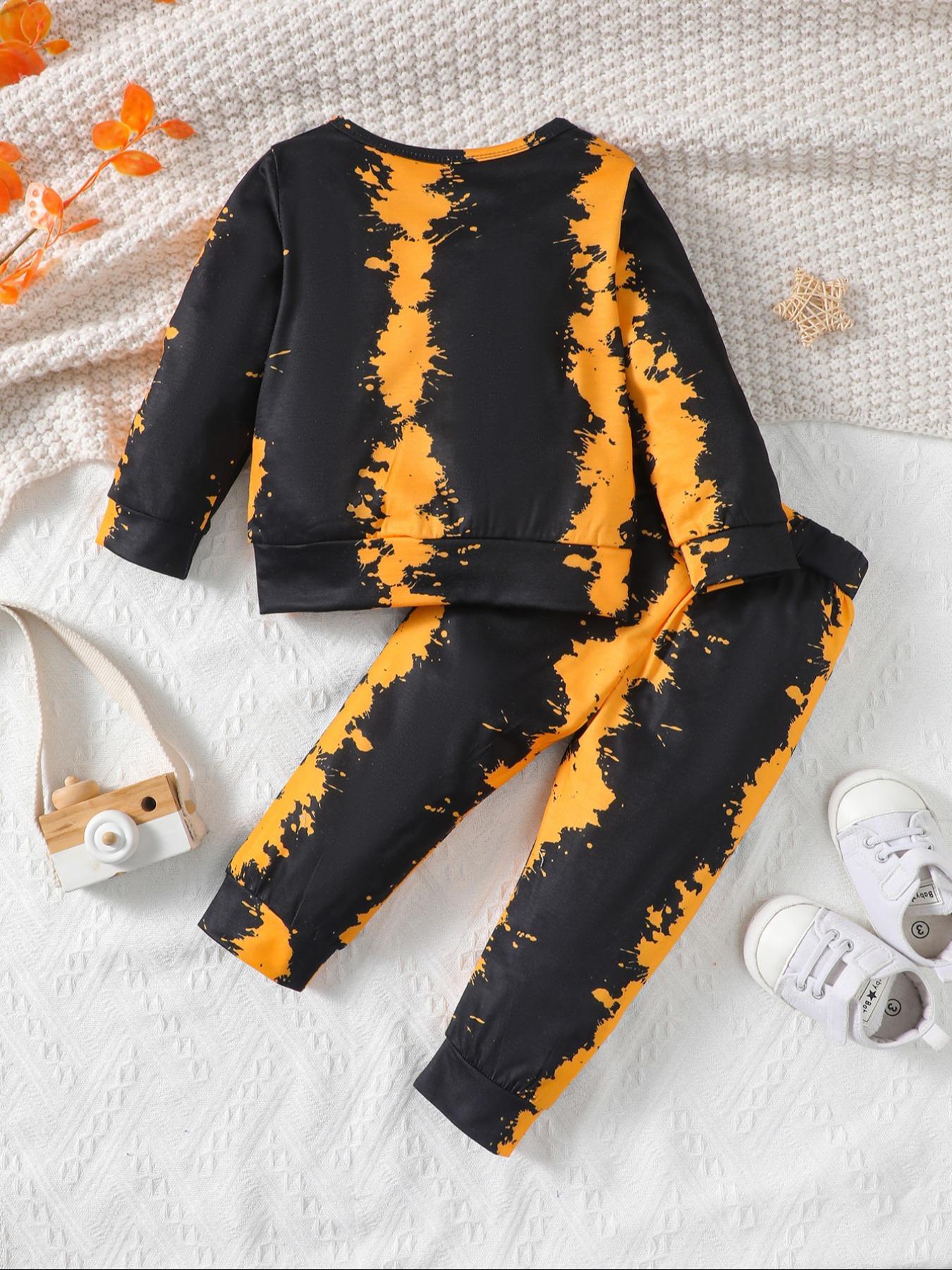 Boys' Tie-Dye Sweatshirt Set with Mama's Boy Print, Long Pants, Casual Fitted Style, Comfortable Spring & Fall, Sweatpants