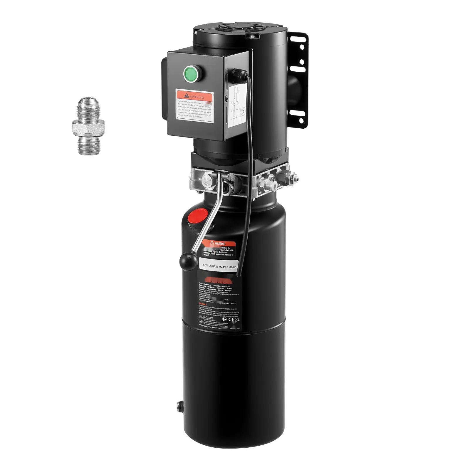 Heavy-Duty Hydraulic Pump Power Unit, 220V AC, 10 Quart Reservoir, Single-Acting Hydraulic Unit for Industrial Machinery and Equipment, Durable Metal Construction, Compact Fit, Easy Installation, Ready To Use