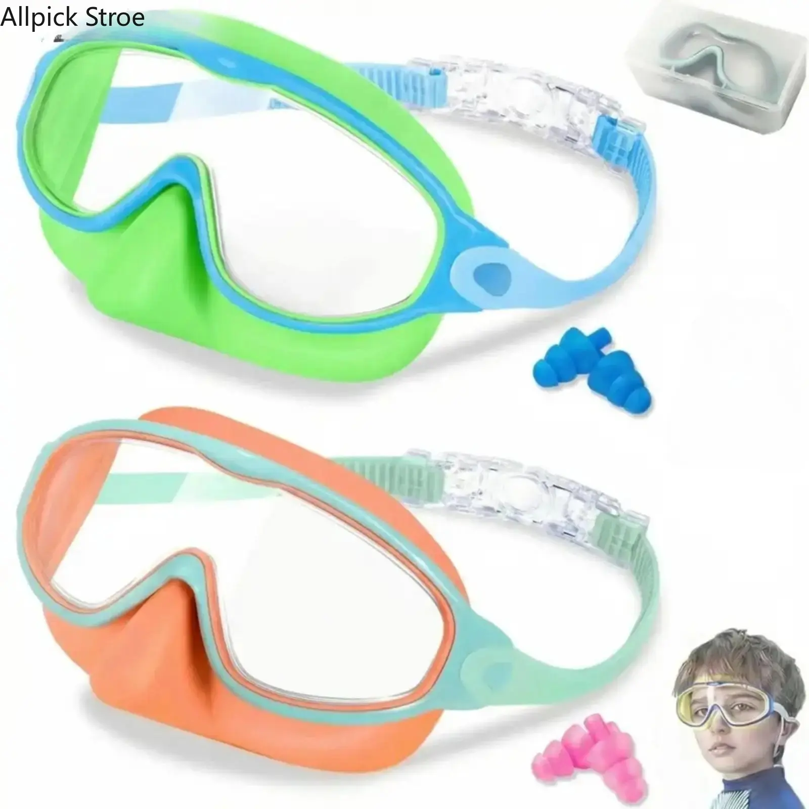 2-Pack Swim Goggles for Kids Ages 3-15, Large View Swimming Mask with Nose Cover, Anti-Fog and UV Protection for Pool Swimming, Kids Swim Goggles