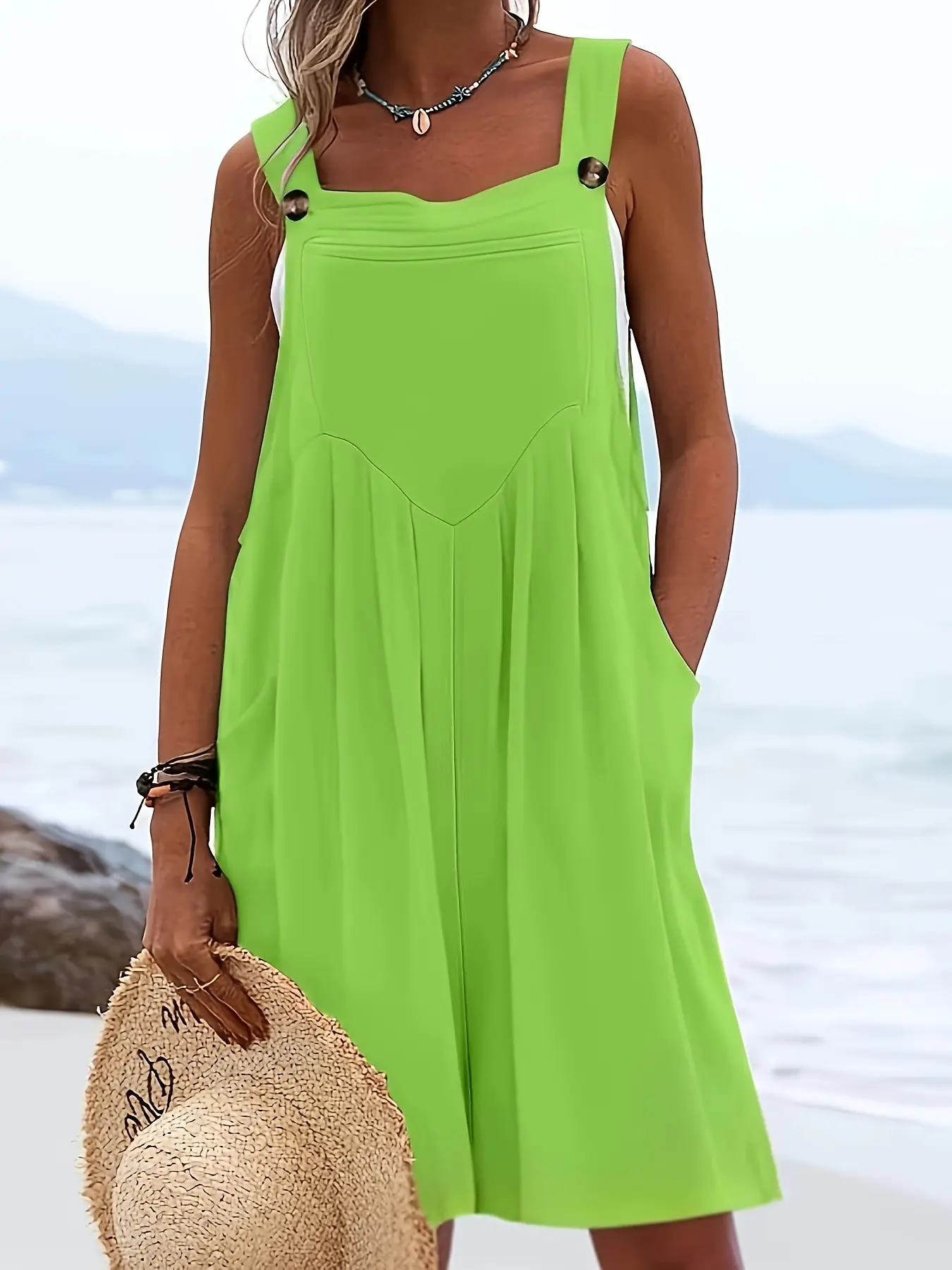 Women's Plus Size Casual Fashion Spring Wide Leg Romper, Loose Fit Womenswear Overall Pants with Button Pockets, 10 Colors Available