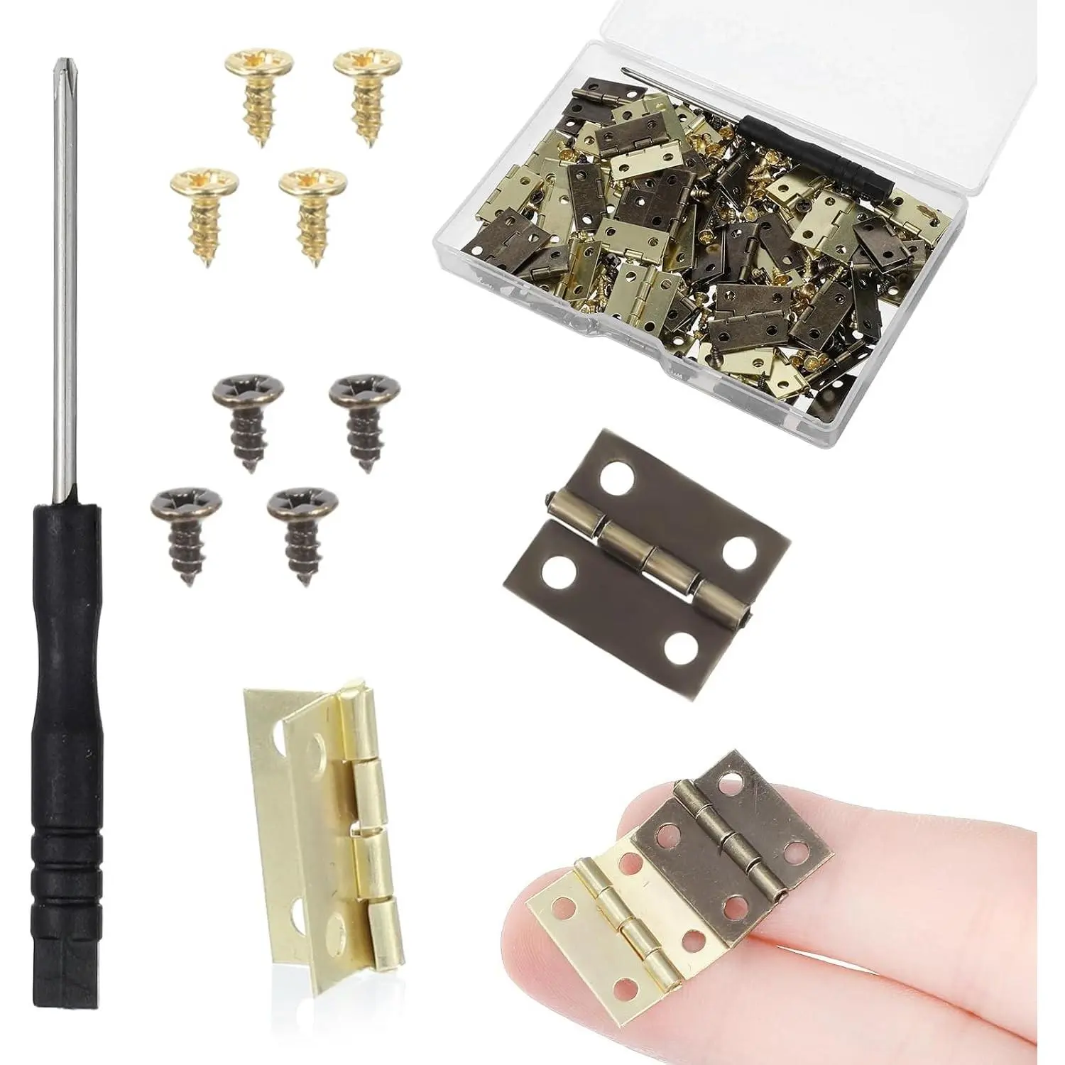 60 Sets Small Hinges with Screws, 270° Folding Iron Mini Hinges 0.6 in Gold Bronze for DIY Wooden Boxes Jewelry Box Hardware Gate Drawer Miniature Butt Tiny