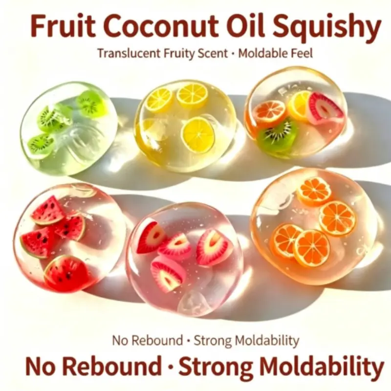 6pc Fruit Coconut Ball Stress Relief Toys, Moldable Non-Rebound Texture, Fun Squeeze Toy, Bright and Interesting Design