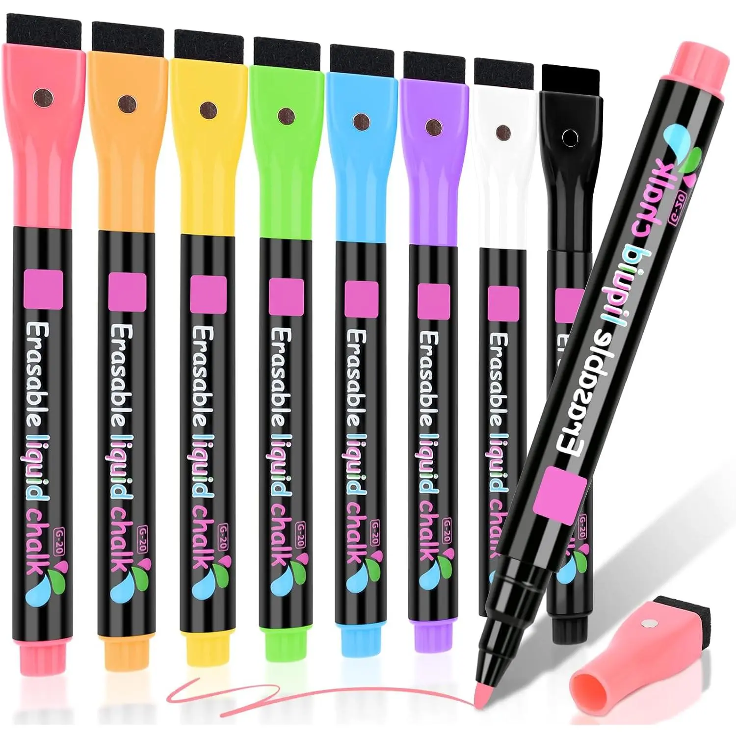 Wet Erase Markers, Liquid Chalk Markers Fine Tip Whiteboard Marker for  Calendar, Mirrors, Clear Glass, Planning Board Wet Wipe Pens, 8 Pack