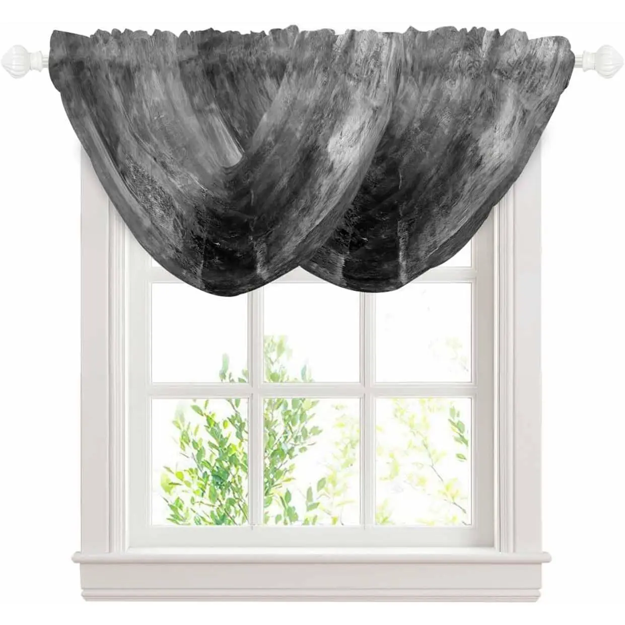 Rustic Black Waterfall Valance Curtains for Window, Retro Grey Ombre Sheer Valances Rod Pocket, Oil Modern Painting Voile Topper Swag Curtains for Living Room, Kitchen 38.5"W x .2"L, 2 Panel