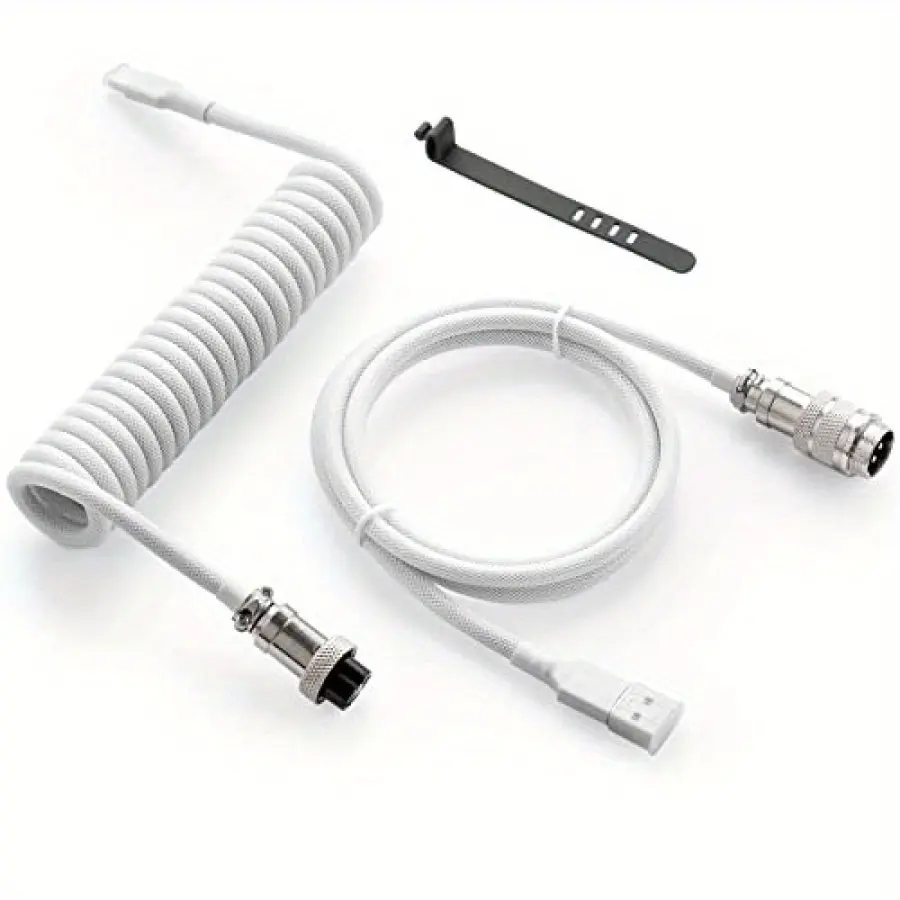 Custom Braided Pilot Cable for Mechanical Keyboard, Durable Weave Coiled USB to Type C Data Cord, Zinc Alloy Plug & Dust Plug Kit, 8K Spring Line for Magnetic Switch Keyboards