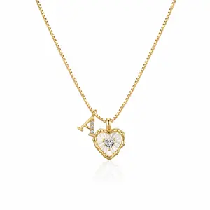 18K Gold Plated Initial Heart Necklace A–Z Letter Pendant, Copper & Cubic Zirconia Box Chain Necklace, Romantic Valentine’s & Summer Jewelry Gift for Women summerwins