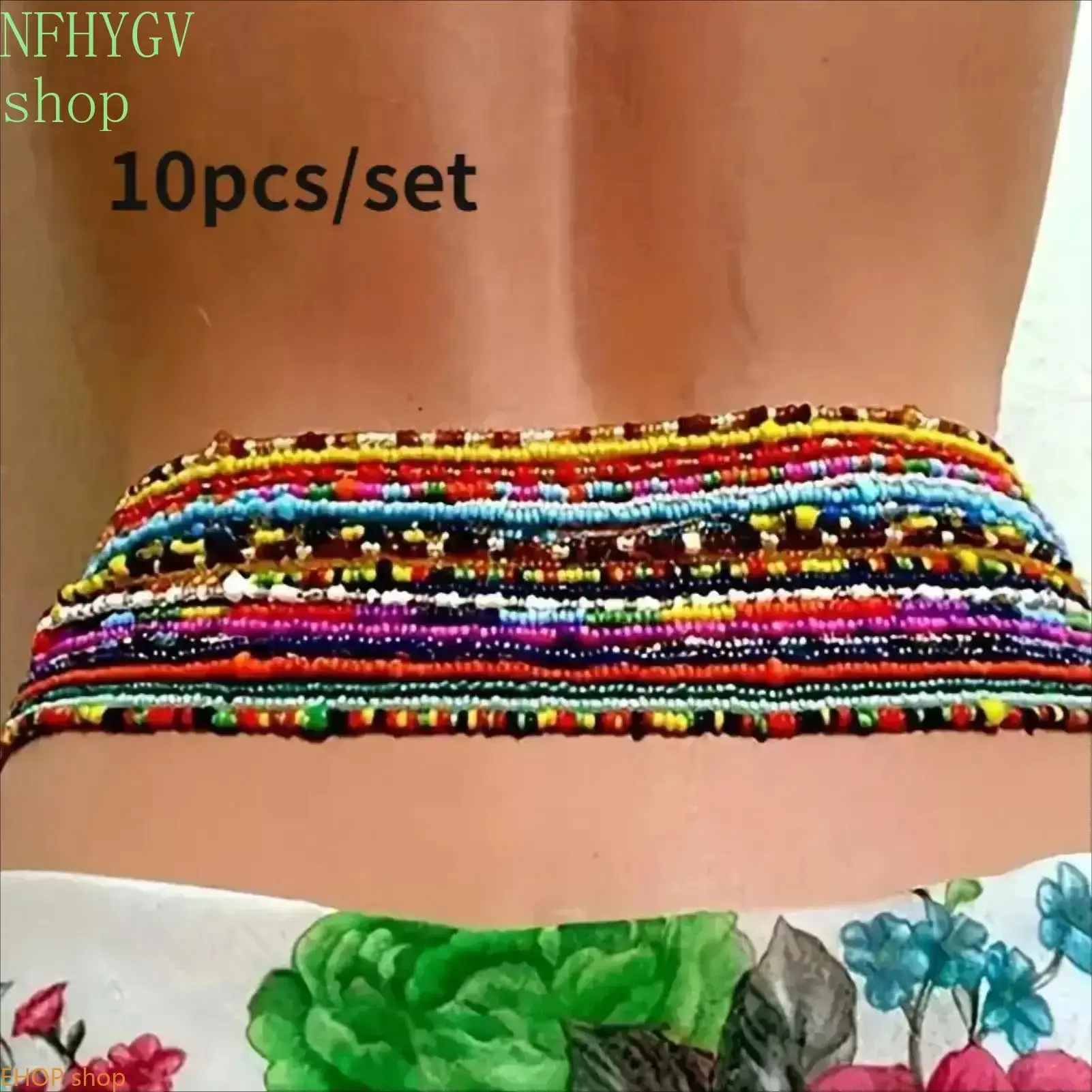 10-Pack Bohemian Colorful Beaded Waist Chains, Vintage Handmade Retro Layered Body Accessory, Trendy Decorative Ornaments For Beach Vacations, Poolside Parties, Holiday Events And Daily Outfit Matching