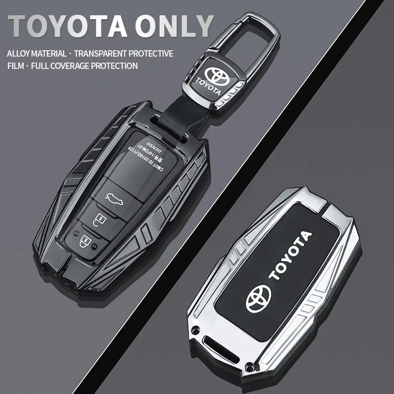 Mecha-style zinc alloy key case For Toyota Camry Corolla CHR Hilux Fortuner Land Cruiser 200 Crown RAV4 cubierta de control remoto accesorios para llavero Full Protection Key Fob Protector Anti-Scratch Anti-Collision